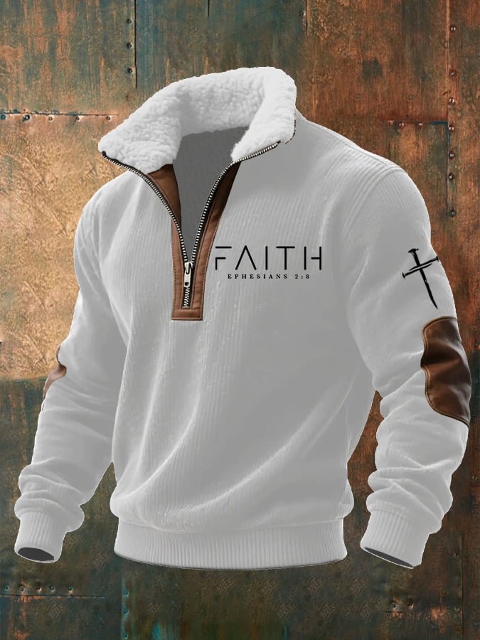 Sudadera Faith estampado tejidoted Fabric cierre Fur cuello de manga larga para hombre