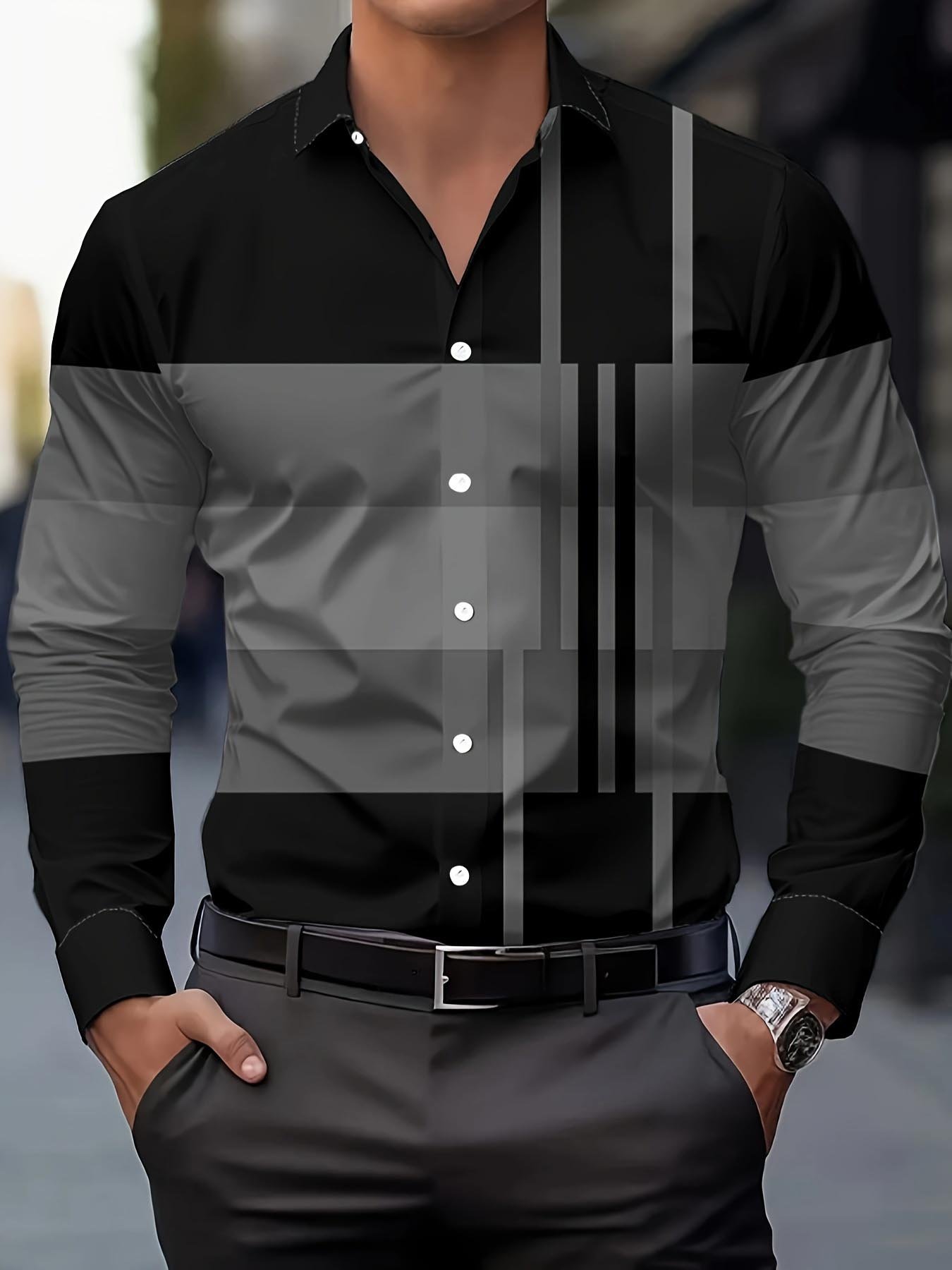 Camisa Street Style ejecutivo casual estampado de manga larga para hombre