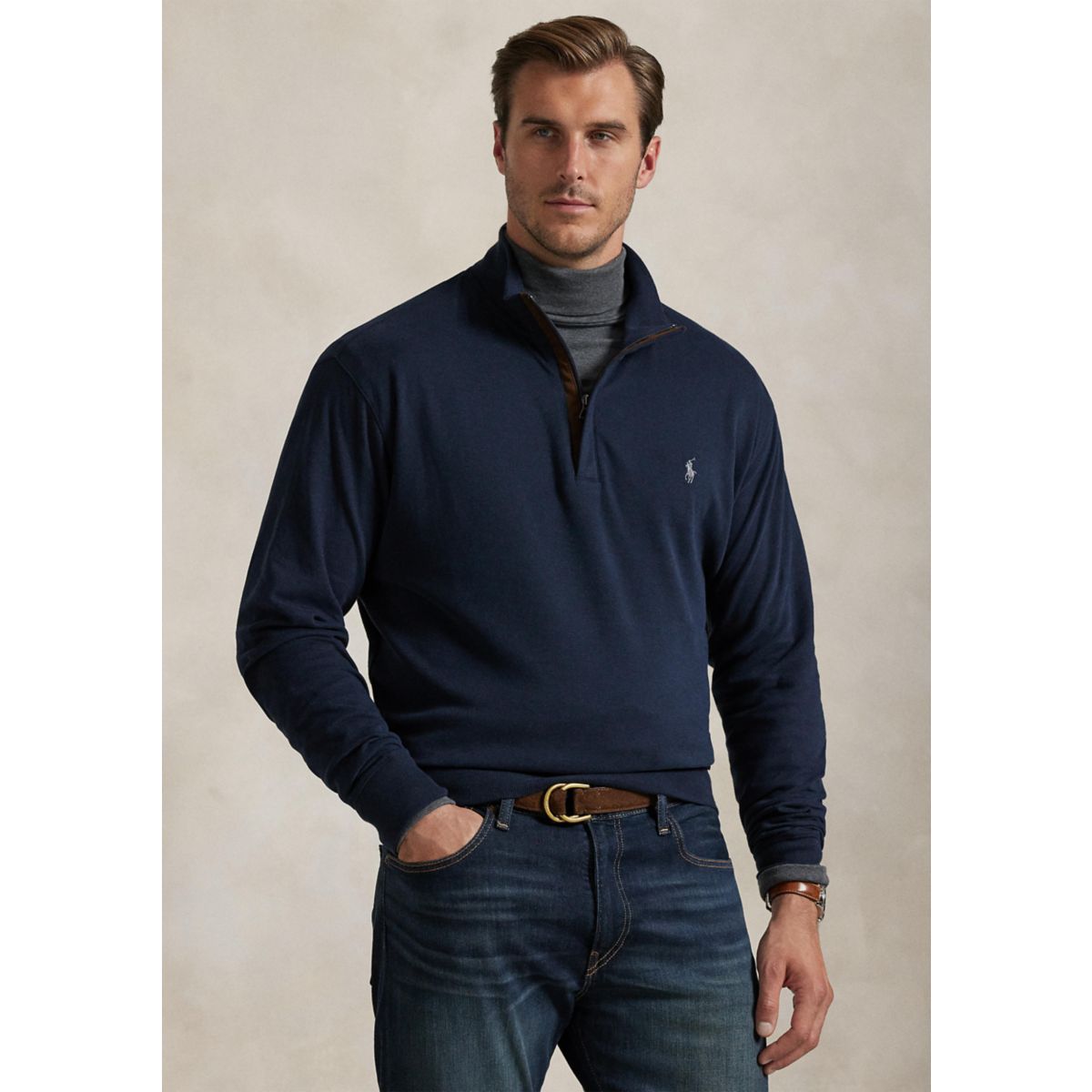 Big & Tall Luxury Jersey Quarter-Zip Pullover - 7