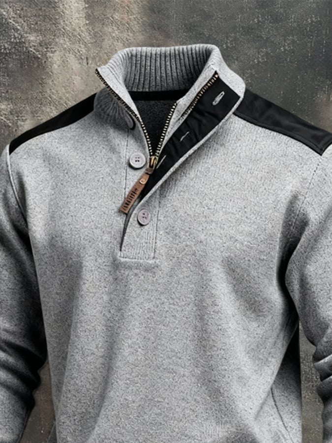 Sudadera vintage Style Color-Block de manga larga tejidoted para hombre