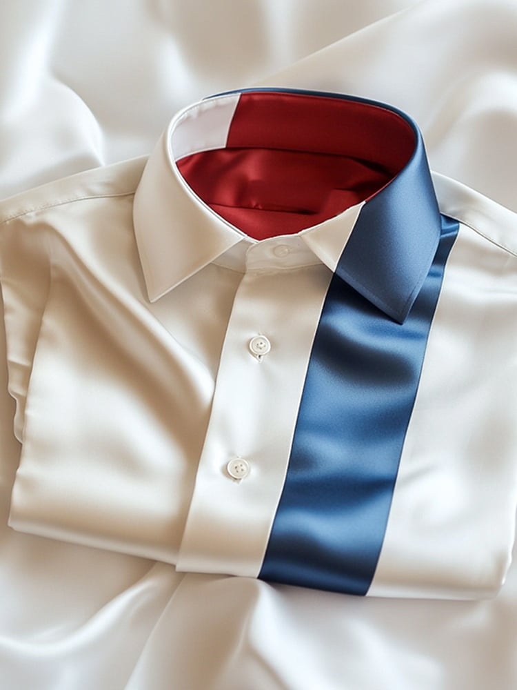 Camisa ejecutivo casual Blue en bloques de color solapa de manga corta para hombre