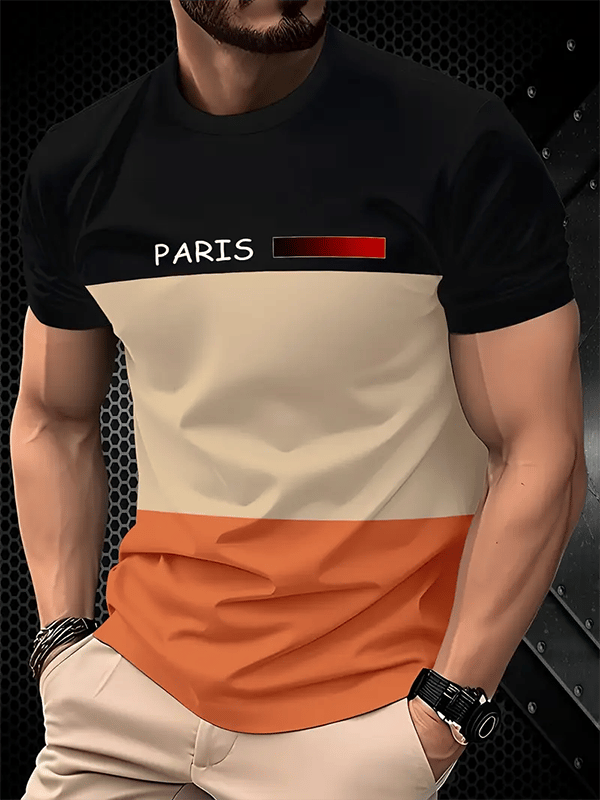 Camiseta ejecutivo rayas Logo estampado de manga corta para hombre