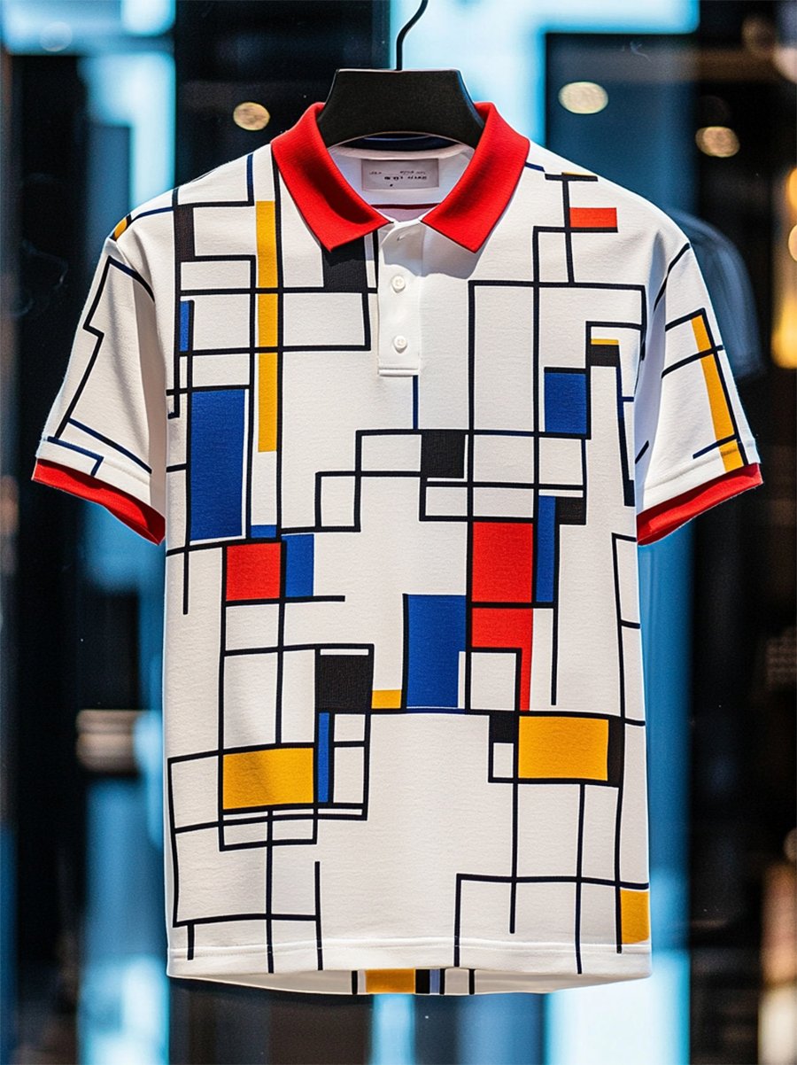 Camisa polo ejecutivo casual Bauhaus estampado Button de manga corta para hombre