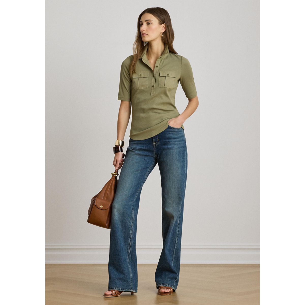 Rib-Knit Elbow-Sleeve Collared Top - 4