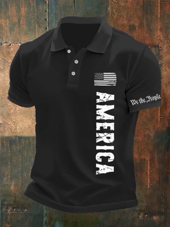 Camisa polo American Flag estampado para hombre
