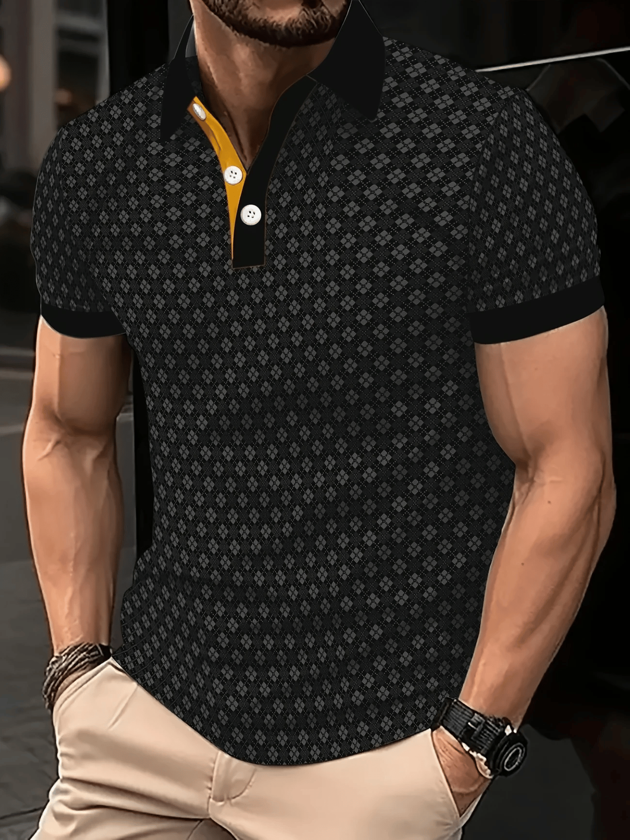 Camisa polo clásico ejecutivo Logo Button de manga corta para hombre
