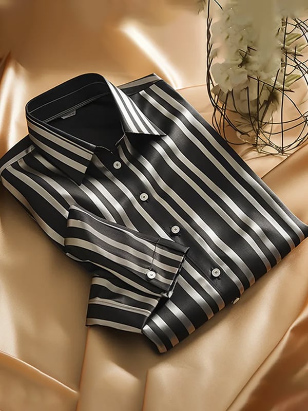 Camisa satén de lujo ejecutivo a cuadros de manga larga para hombre