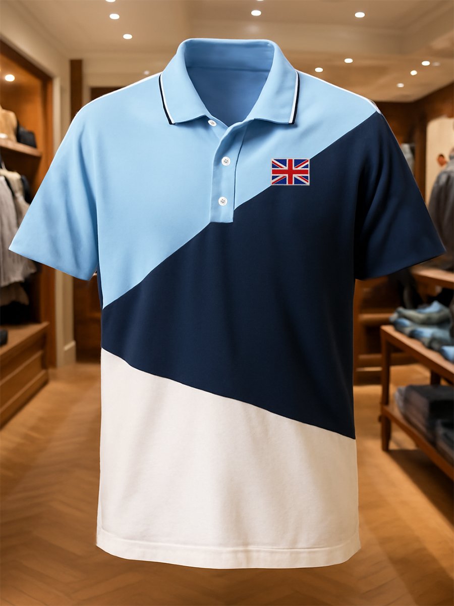 Camisa polo ejecutivo casual Union Jack Button de manga corta para hombre