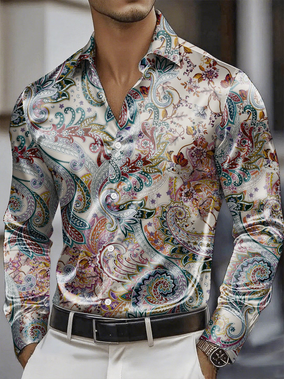 Camisa satén Luxe de manga larga con botones para hombre