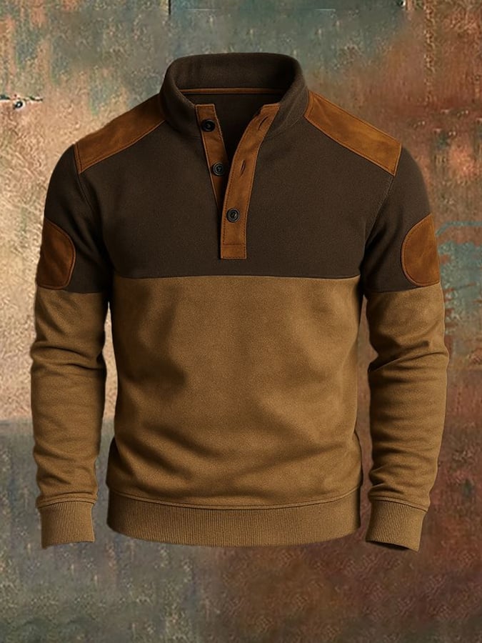 Sudadera casual retro Contrast Color Stand cuello de manga larga para hombre