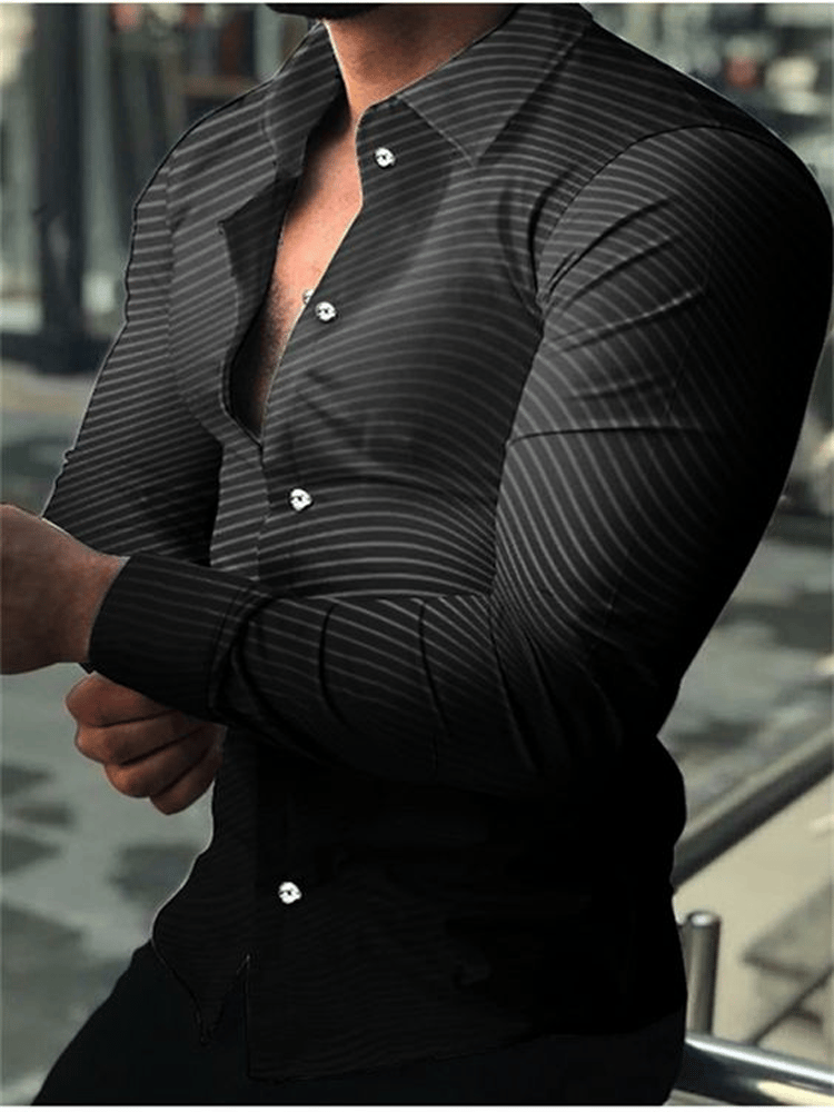 Camisa ejecutivo casual a rayas de manga larga para hombre
