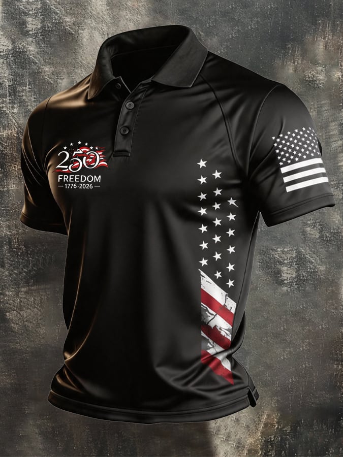 Camisa polo retro Patriotic Color-Block de manga corta para hombre