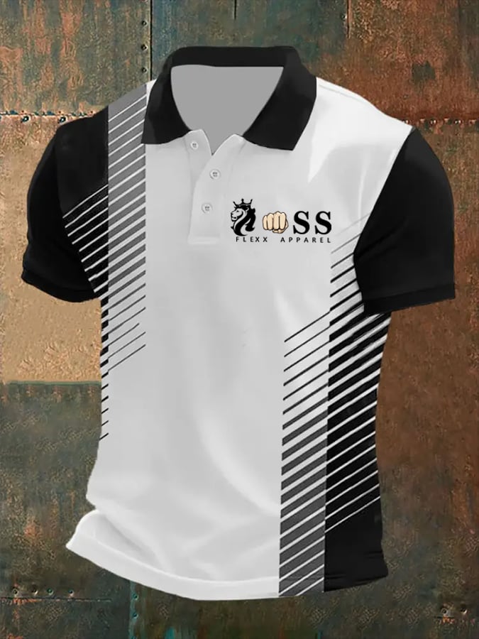 Camisa polo retro Letter estampado casual para hombre