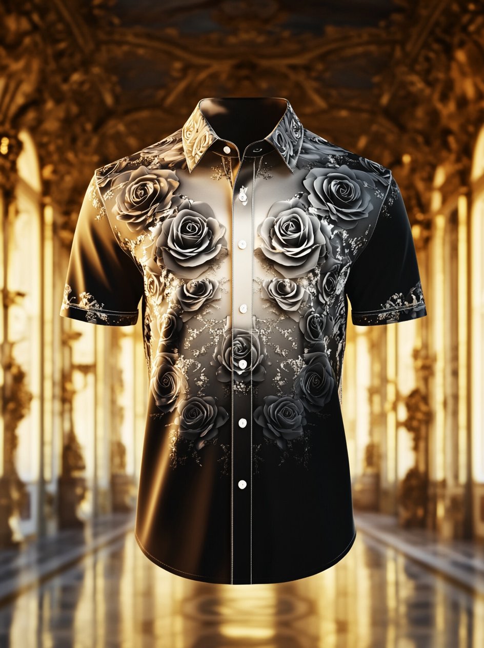 Camisa satén de manga corta para hombre