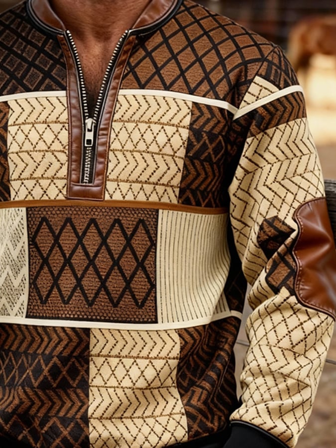 Sudadera retro en bloques de color estampado cierre para hombre
