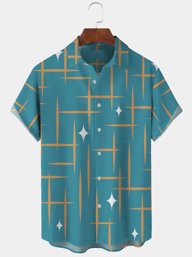 para hombre estampado Lapel camisa