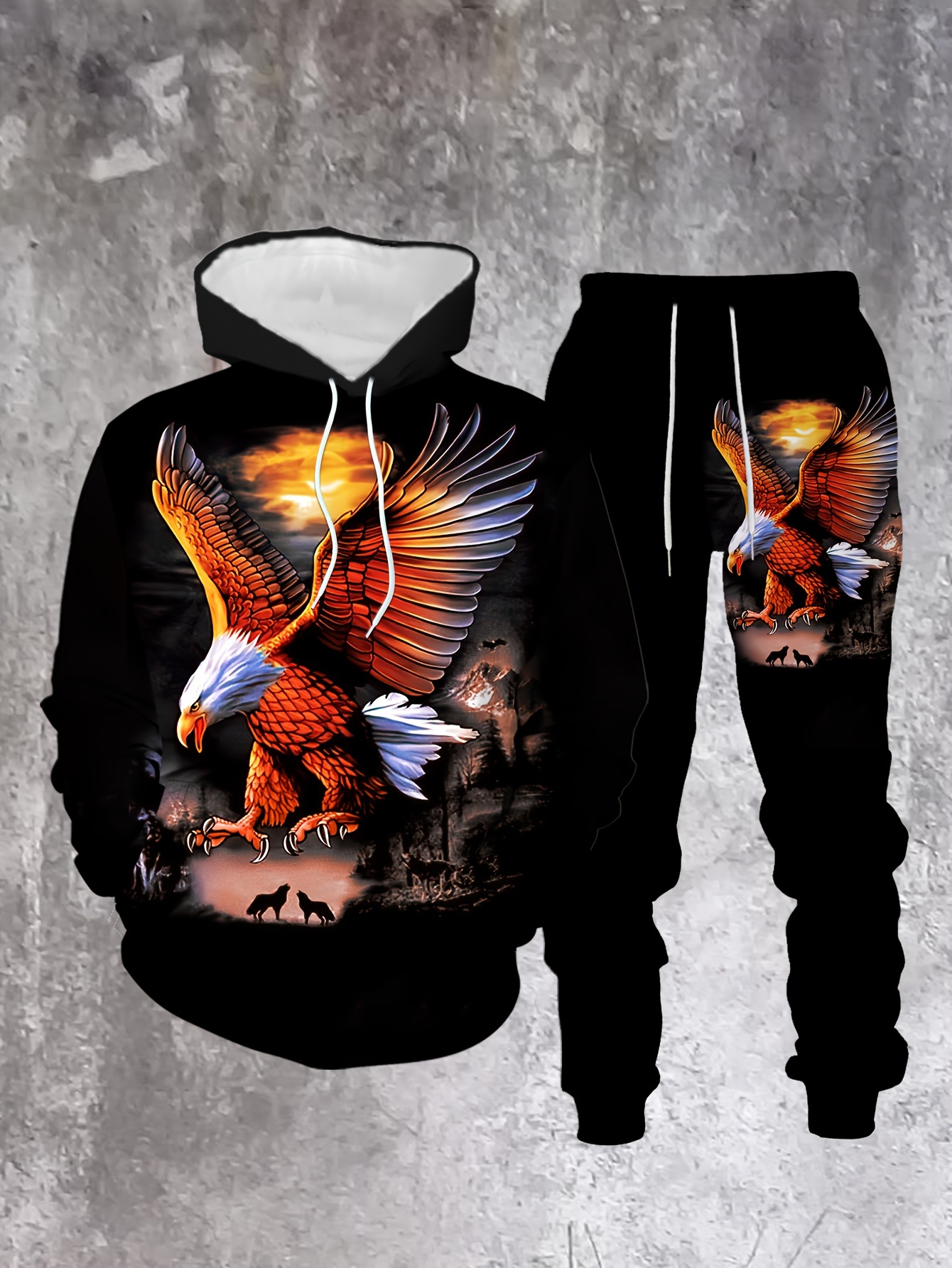 Conjunto de dos piezas casual Color "Eagle" sudadera con capuchas de manga larga sudaderas & Sweatpantalón para hombre