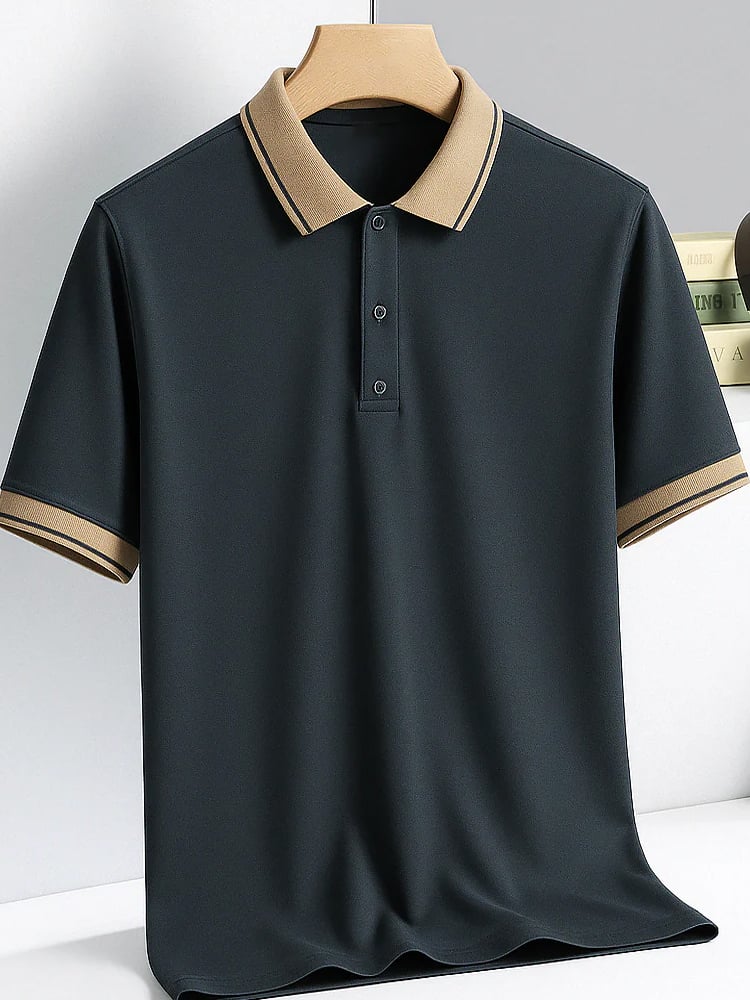 Camisa polo clásico ejecutivo Solid Button de manga corta para hombre
