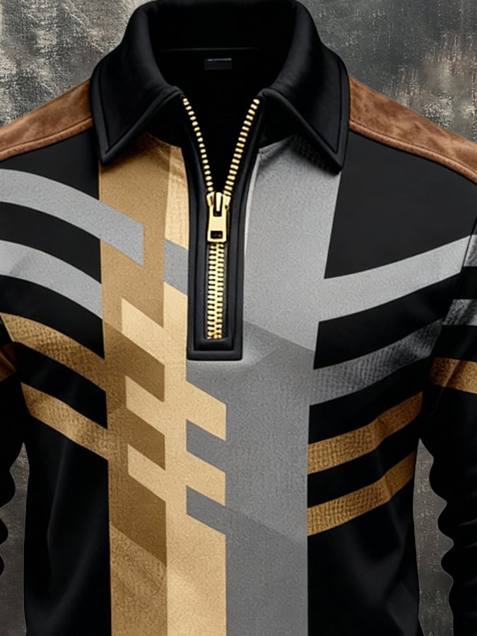 Sudadera retro en bloques de color estampado cierre para hombre