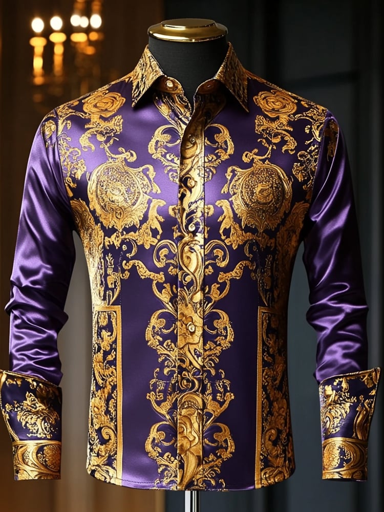 Camisa satén Luxe de manga larga con botones para hombre