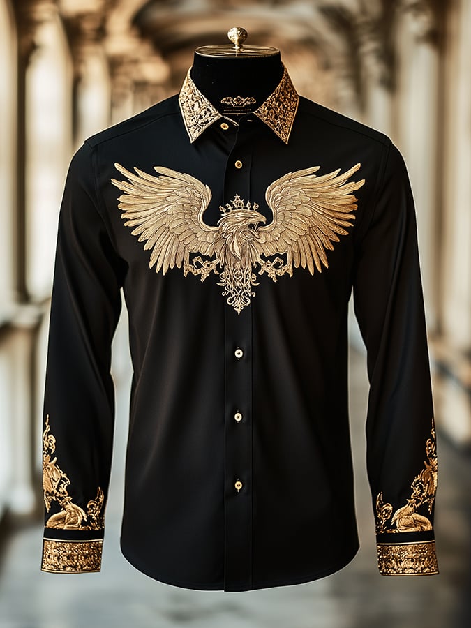 Camisa satén Luxe Griffin Baroque de manga larga con botones para hombre