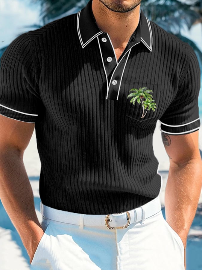 Casual Vacation Coconut Tree a rayas Polo para hombre