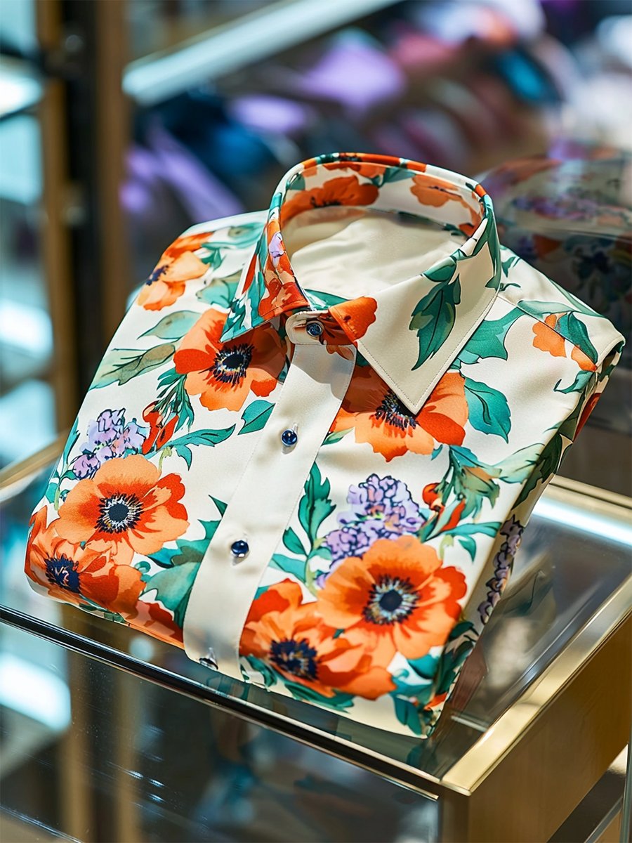 Camisa satén Luxe hawaiano estampado de manga corta Button para hombre