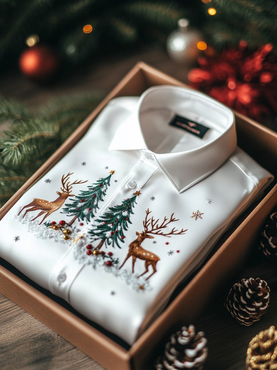 Camisa ejecutivo Christmas Elk de manga larga para hombre