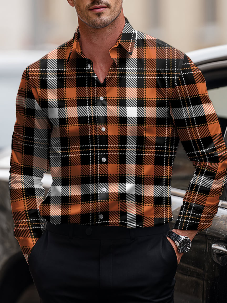 Camisa ejecutivo casual Art Button de manga corta de manga larga para hombre