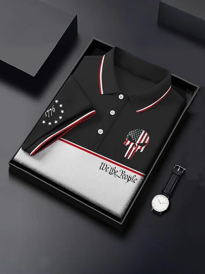 Camisa polo We The People Skull Flag estampado para hombre