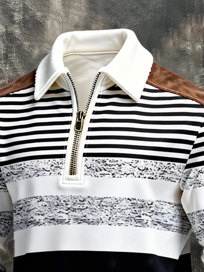 Sudadera retro en bloques de color estampado cierre para hombre