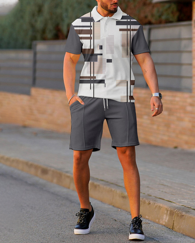 Suitmens Gray estampado Summer POLO Suit para hombre