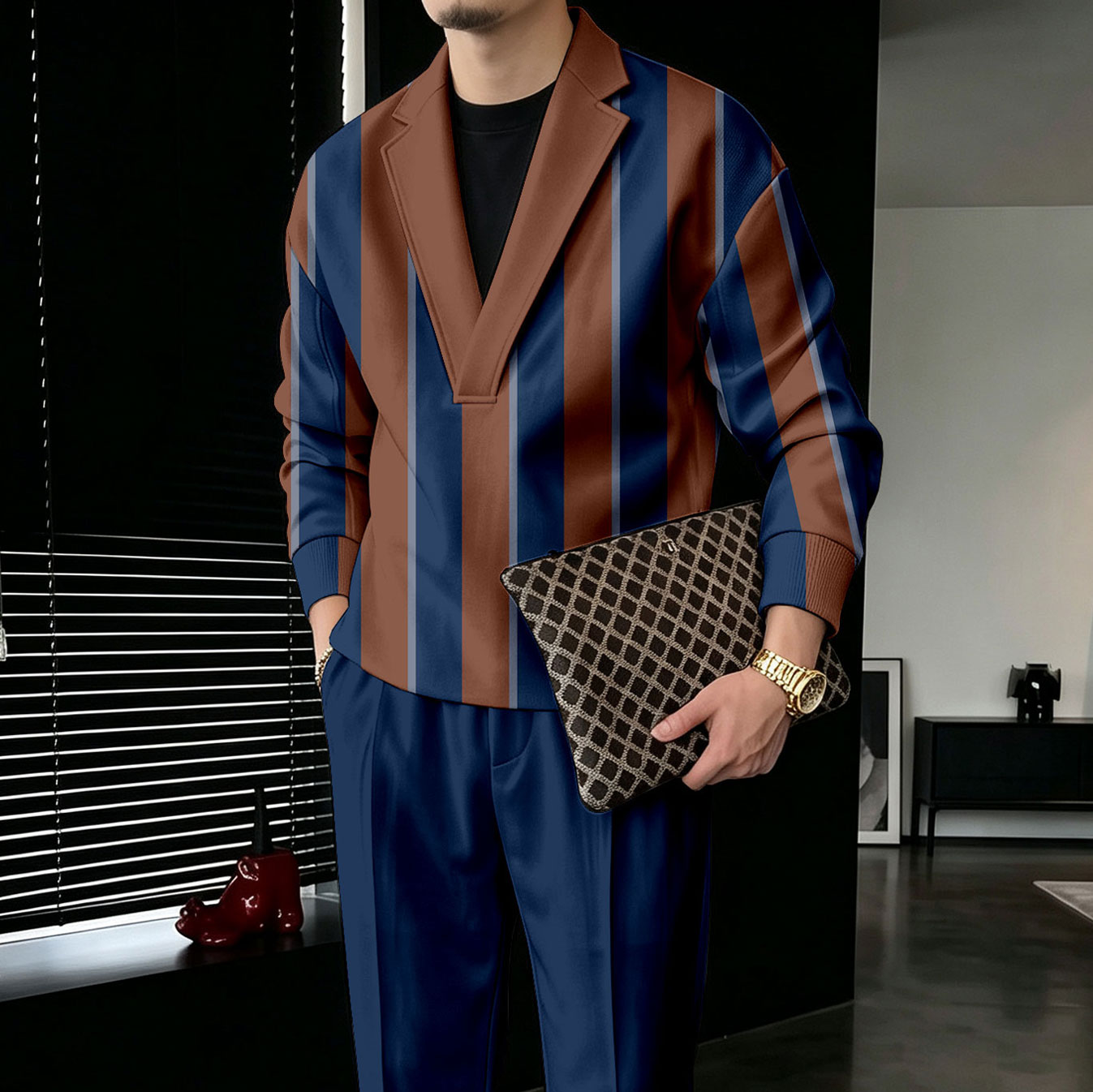 Conjunto de dos piezas : Color-Blocked V-Neck sudadera and pantalón para hombre