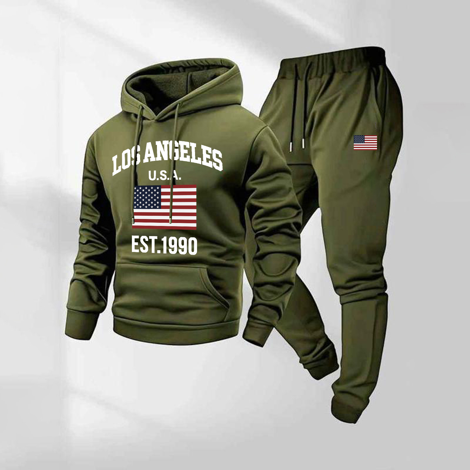 Sudadera con capucha Los Angeles USA Letter estampado and Drawstring Sweatpantalón Set, Menswear, casual Athletic de manga larga Hooded chaqueta & Trousers for Fall & Winter, Clothing for para uso diario Wear, Sportswear Indoor para exterior, Tracksuit, Athleisure para hombre
