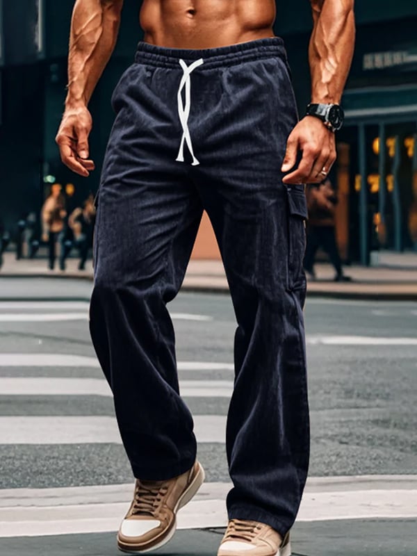 Pantalón vintage tejido tipo waffleted para exterior Multi-bolsillo Cargo Trousers para hombre