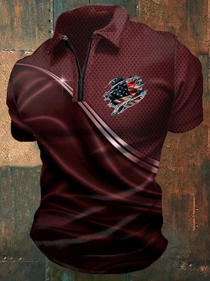 Camisa polo casual Independence Day Flag estampado para hombre