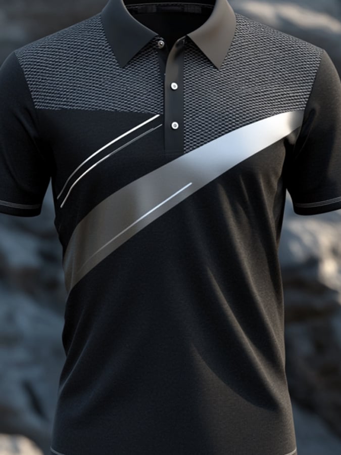 Camisa polo casual clásico Contrast Color de manga corta para hombre