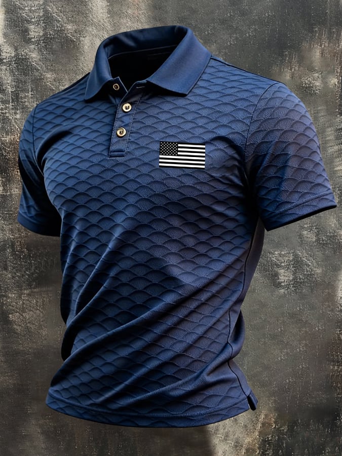 Camisa polo retro Patriotic Color-Block de manga corta para hombre