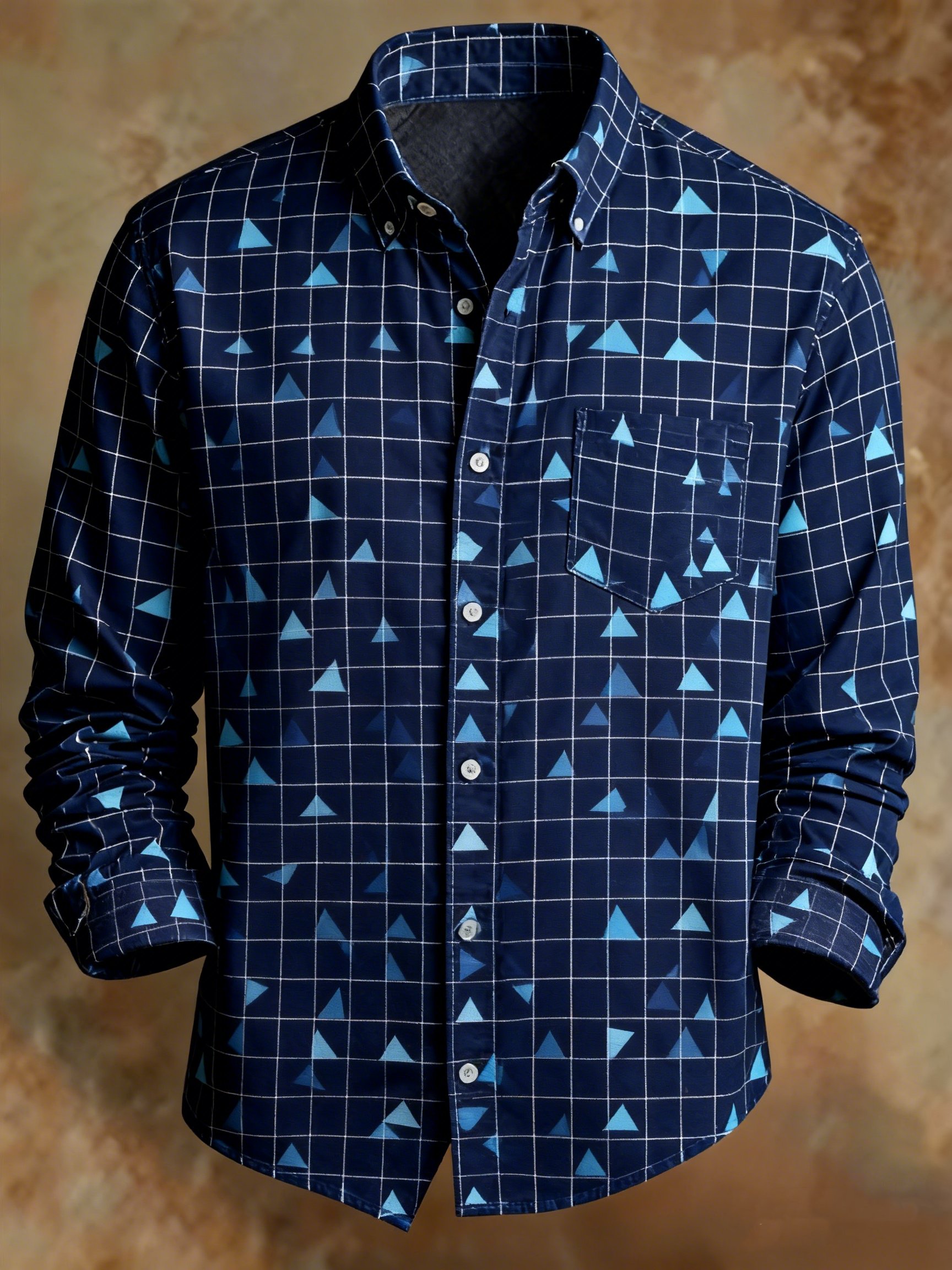 Camisa retro Abstract Art estampado a cuadros ejecutivo Style para hombre