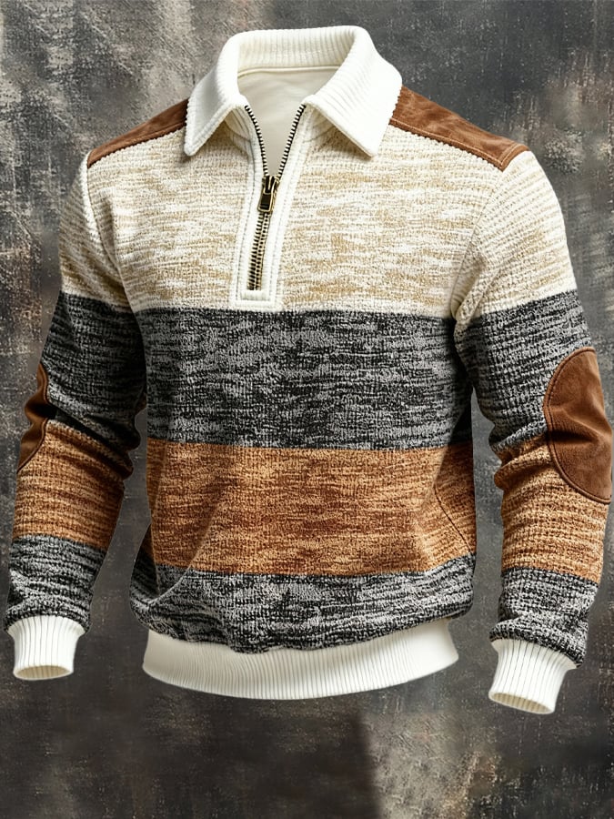 Sudadera retro en bloques de color estampado cierre para hombre
