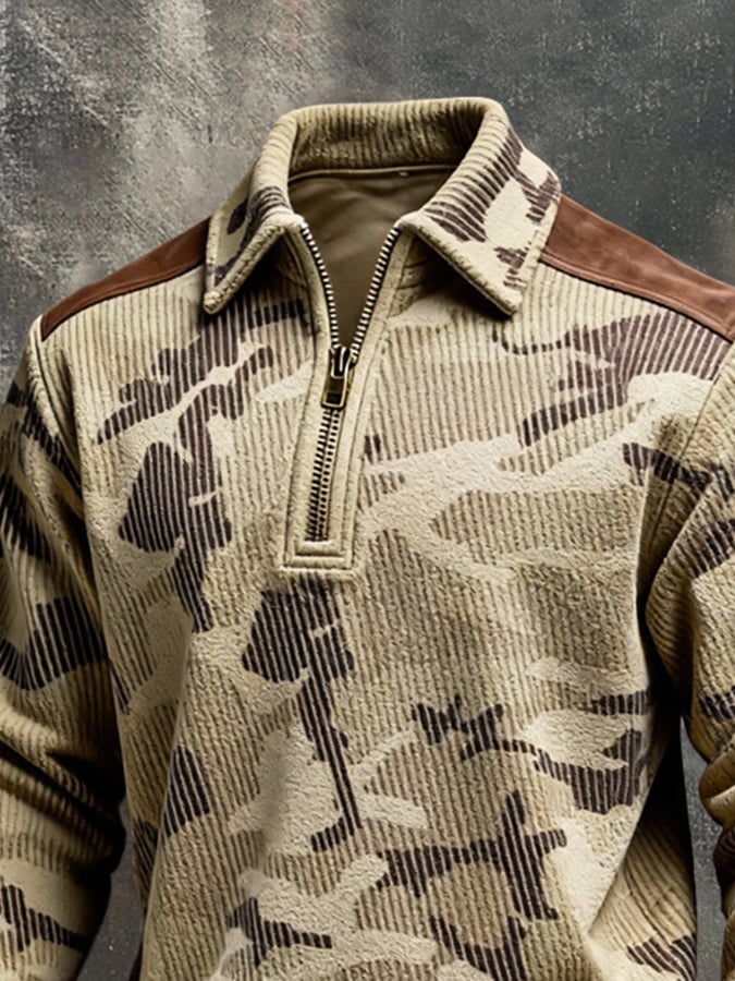 Sudadera retro en bloques de color estampado Color-Blocked con cierre para hombre