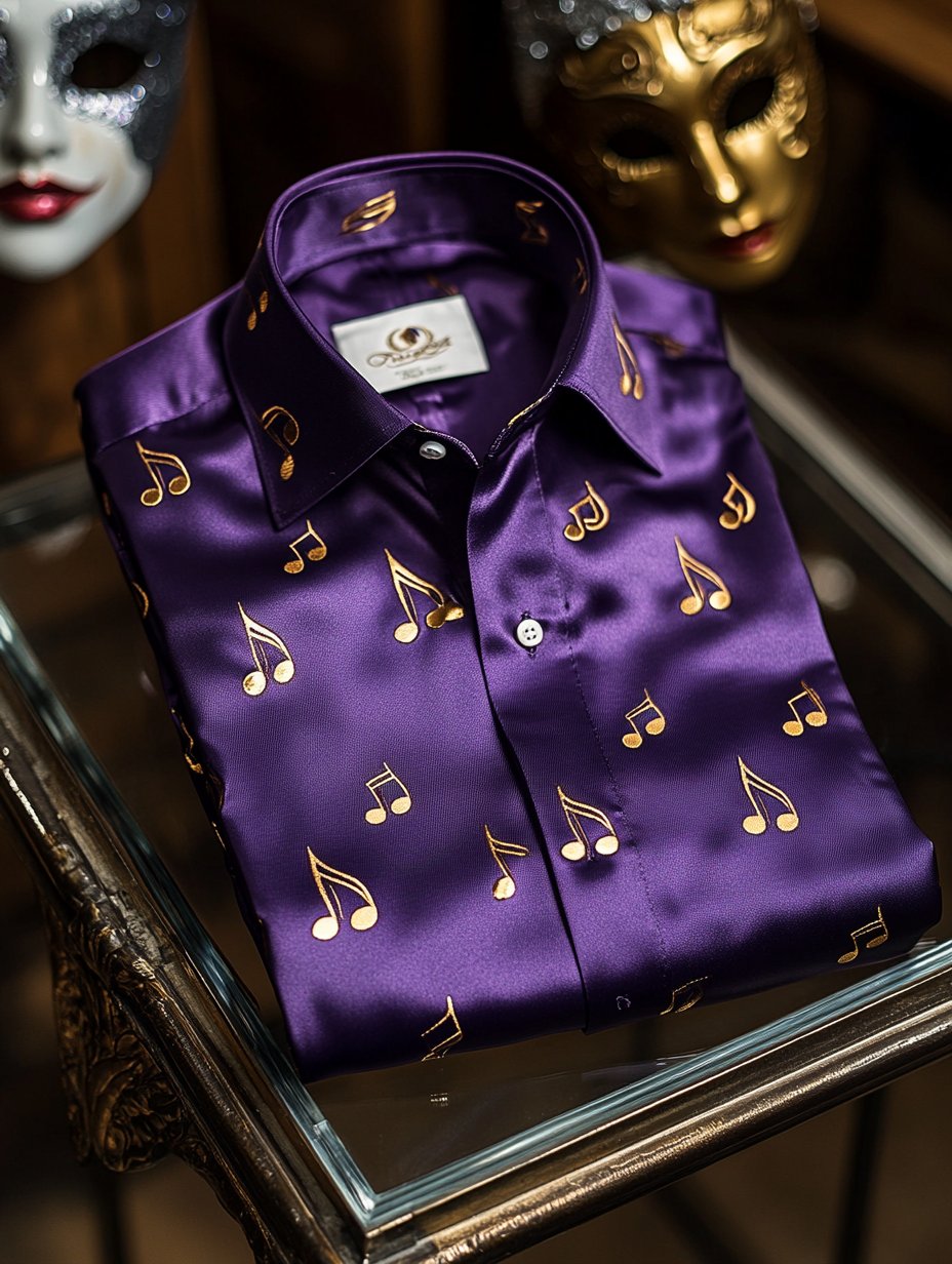 Camisa Purple Carnival Theme de lujo seda de manga larga para hombre
