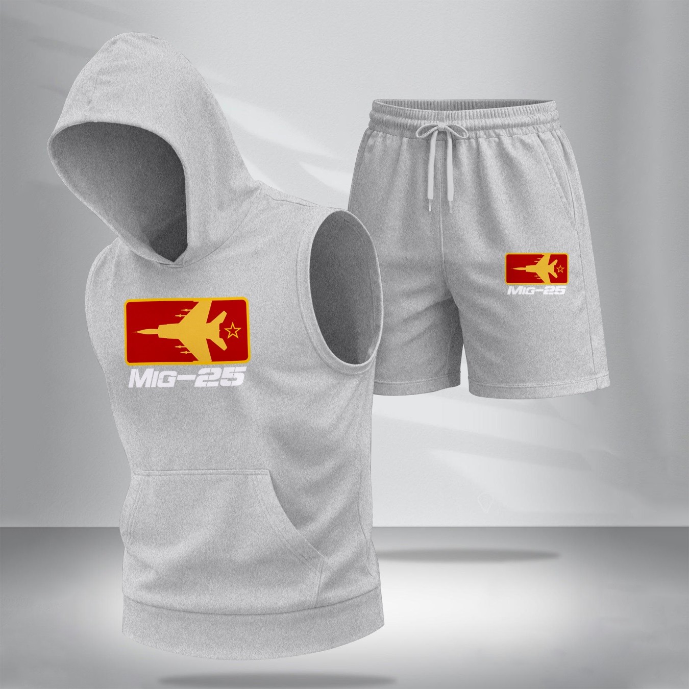 Sudadera con capucha Two-Piece Summer Set – Sleeveless & shorts, Fighter Jet Graphic estampado, casual Streetwear, Athletic Activewear, Summer para exterior Gym Outfit, TikTok Trending Style para hombre