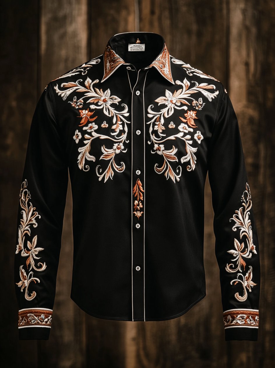 Camisa Western vintage Tenango Totem estampado de manga larga para hombre