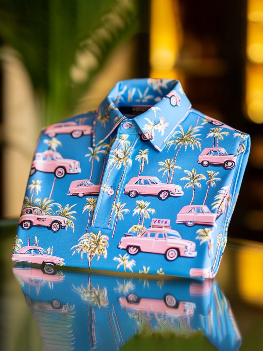 Camisa polo ejecutivo casual jacquard Button de manga corta para hombre