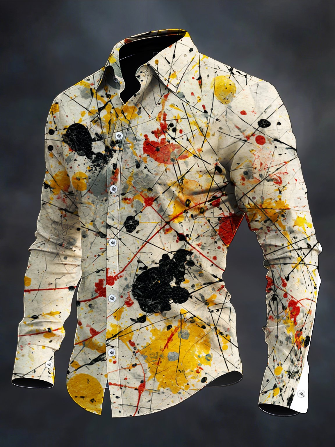 Camisa retro casual geométrico Art de manga larga para hombre