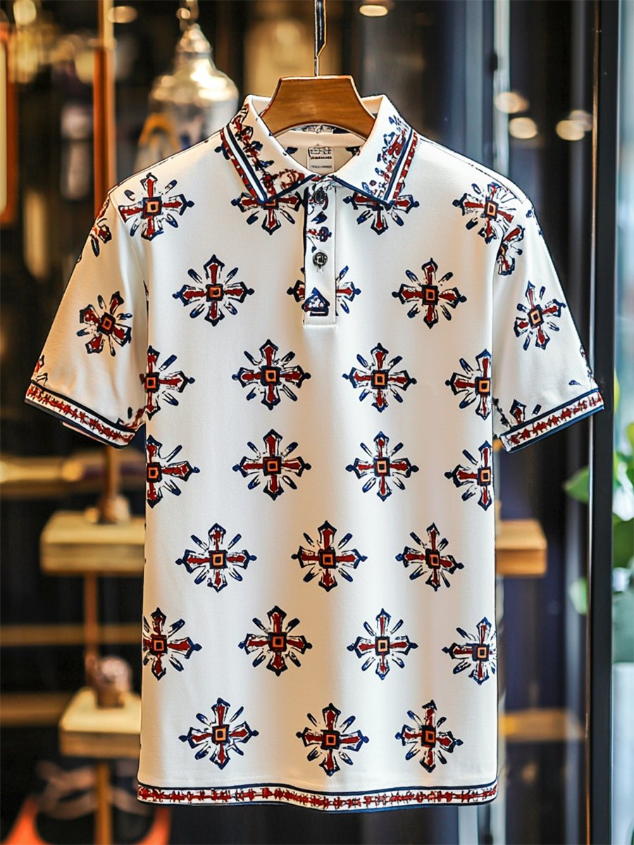 Camisa polo casual ejecutivo Cross Button de manga corta para hombre