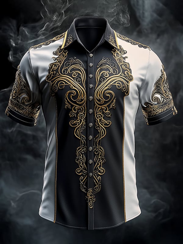 Camisa retro Viking gráfico de manga corta para hombre
