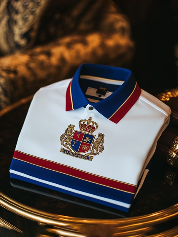 Camisa polo ejecutivo rayas Logo con botones de manga corta para hombre
