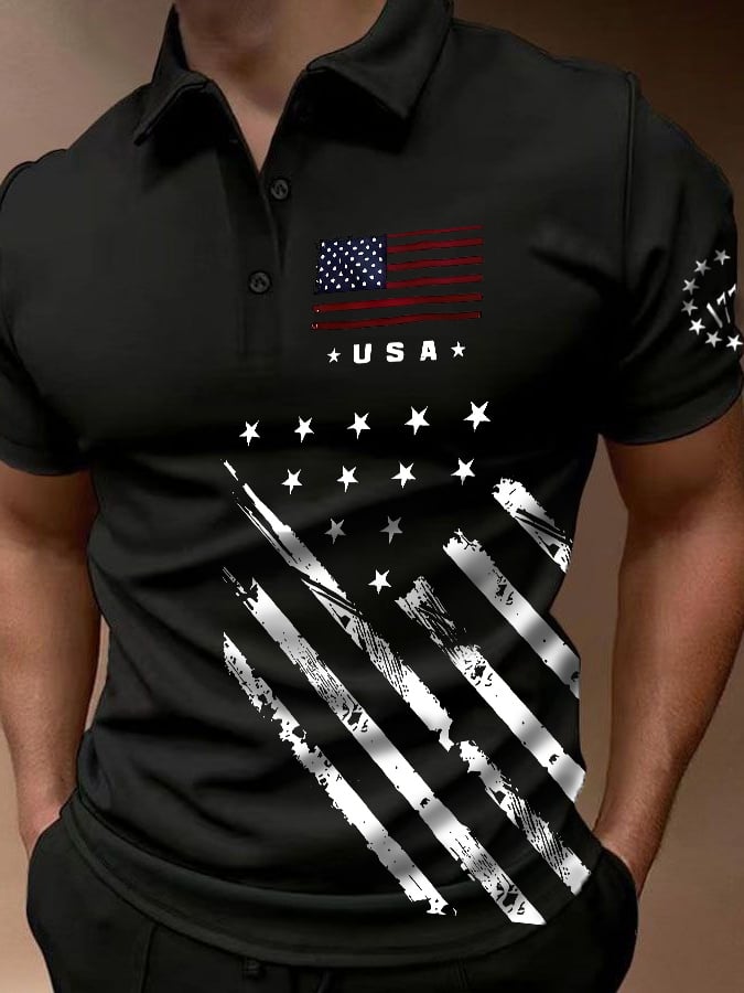 Camisa polo American Flag Independence Day Celebration estampado Tops para hombre